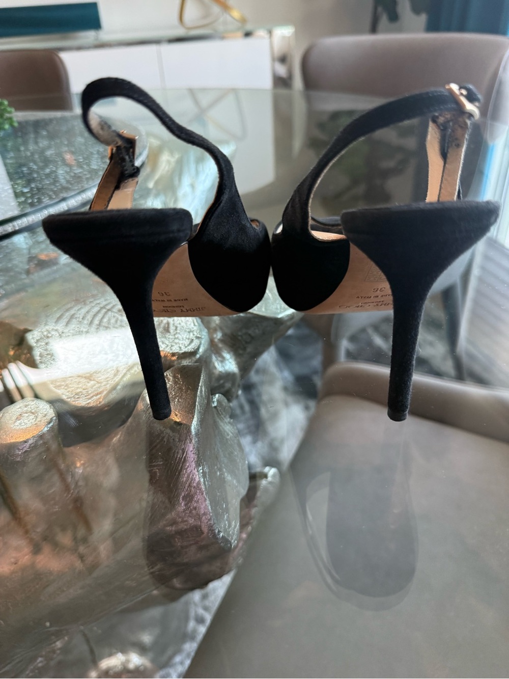 Jimmy Choo Black Suede Peep-Toe Slingback Heels - Picture 3 of 7